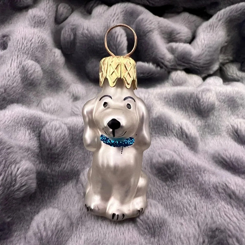 Tiny White Dog Christmas Ornament Puppy Glitter Collar Holiday‎ Tree Decor